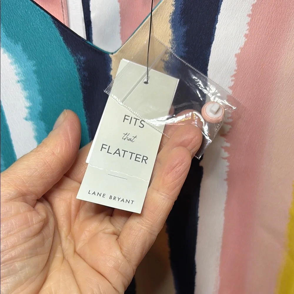 Lane Bryant Blue Yellow Boxy 3/4 Sleeve Blouse - Picture 6 of 9